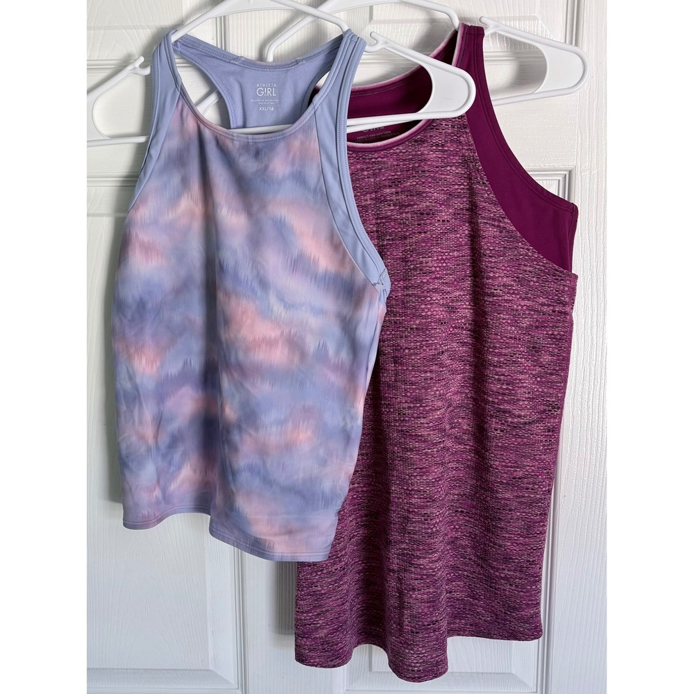 Athleta Girl Tank Tops Size XXL 16 Purple Pink Tie Dye Heathered 2 Pack
